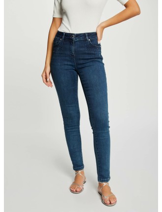 PELO - Jean slim taille haute en coton mélangé | Bleu