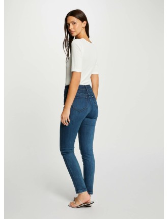 PELO - Jean slim taille haute en coton mélangé | Bleu