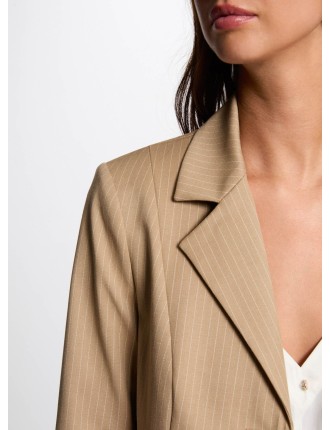 VYURI.F - Veste courte col tailleur rayée | Beige