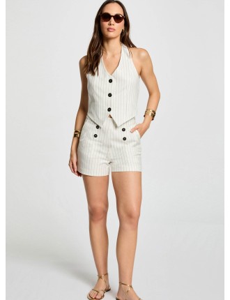 SHIVI.F - Short taille haute à rayures | Blanc