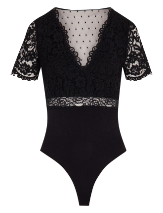 DRIA - Body manches courtes en dentelle | Noir