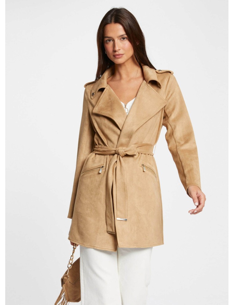 GARIA - Manteau long ceinturé suédine | Beige