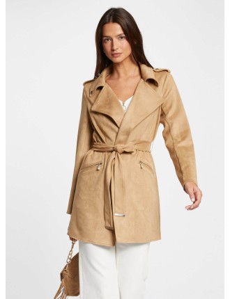 GARIA - Manteau long ceinturé suédine | Beige