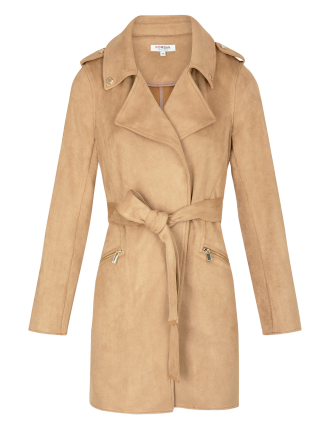 GARIA - Manteau long ceinturé suédine | Beige