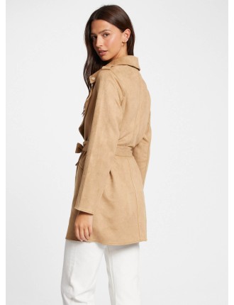 GARIA - Manteau long ceinturé suédine | Beige