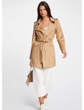 GARIA - Manteau long ceinturé suédine | Beige